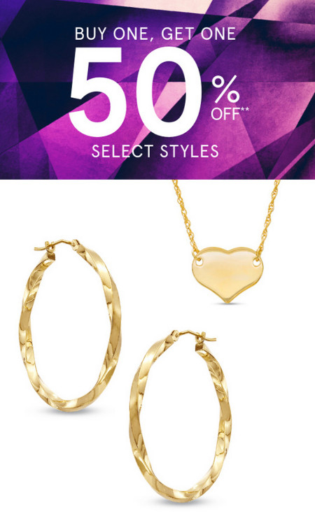 BUY ONE, GET ONE 50% OFF SELECT STYLES icon